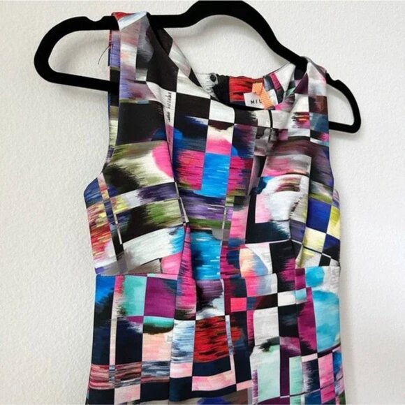 Milly Sheath Dress Cubist Print Midi Multicolor sz 0 - Picture 6 of 8